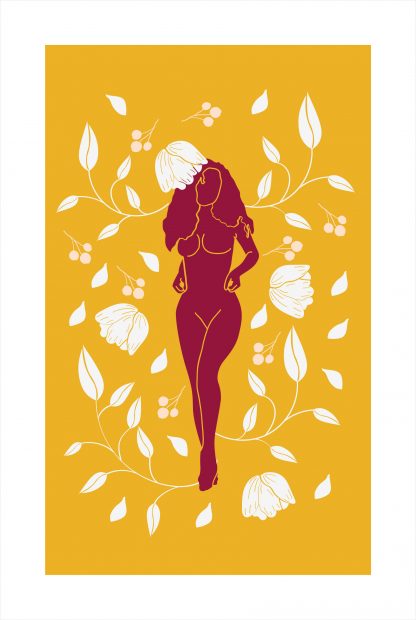 Lady on botanical pattern 2 poster