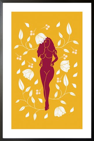 Lady on botanical pattern 2 poster