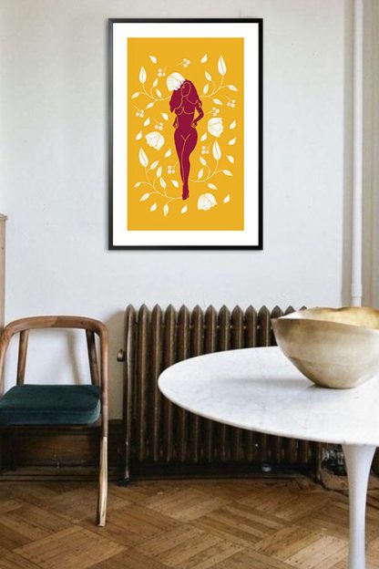 Lady on botanical pattern 2 poster in poster