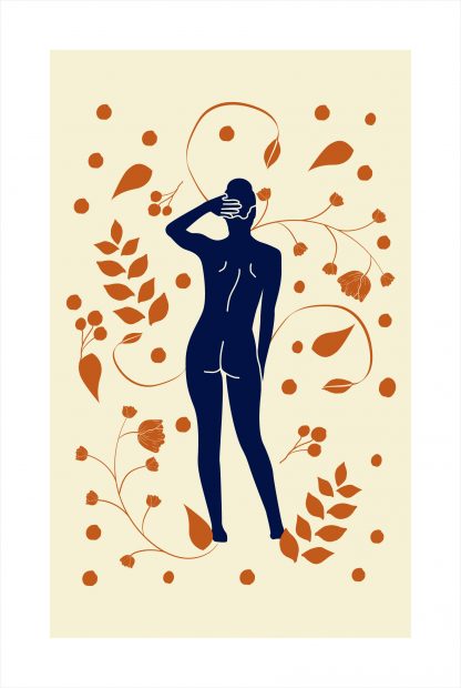 Lady on botanical pattern 3 poster