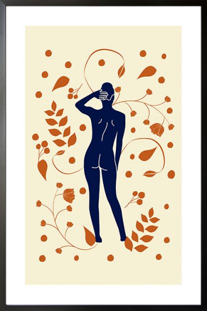 Lady on botanical pattern 3 poster