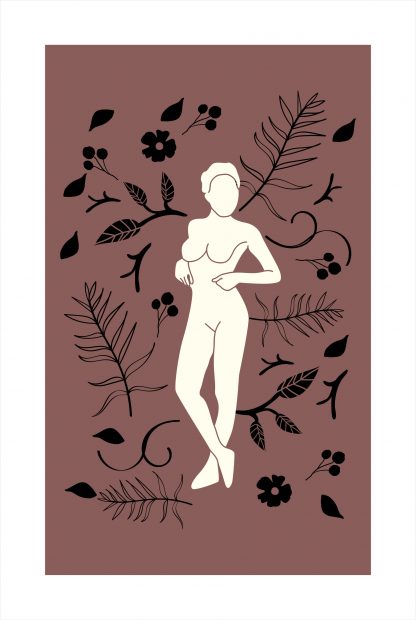 Lady on botanical pattern 4 poster
