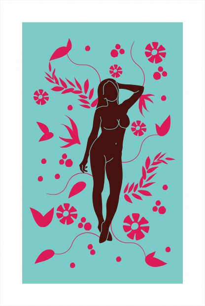 Lady on botanical pattern 5 poster