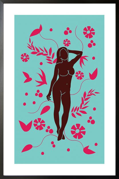 Lady on botanical pattern 5 poster