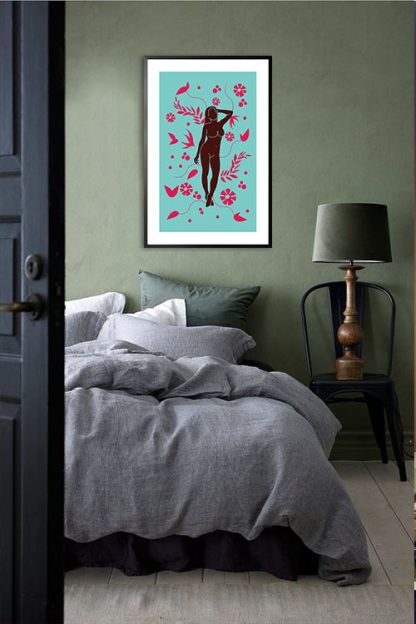 Lady on botanical pattern 5 poster in interior