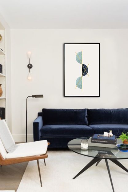 Geometric art half circle with texture poster in interior