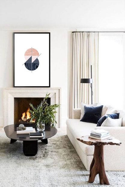 Geometric art circle and lines with texture poster in interior