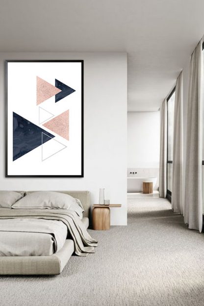 Geometric art triangles and lines with texture poster in interioir