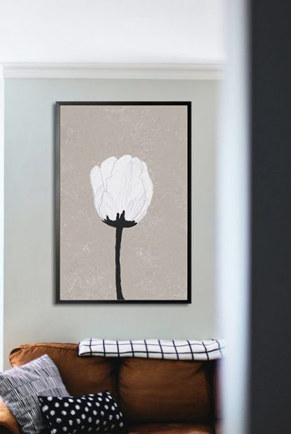 Illustration of a white flower poster in interior