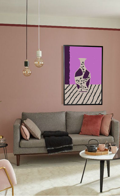sketch of vase violet tone poster in interior