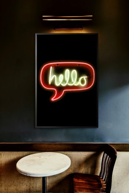 Neon hello sign poster in interior