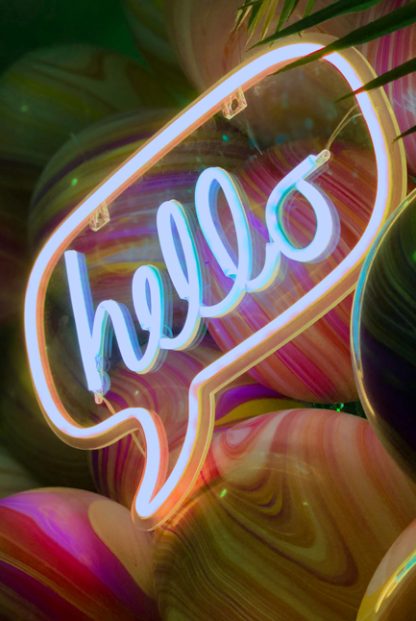 Neon hello sign with marble background poster
