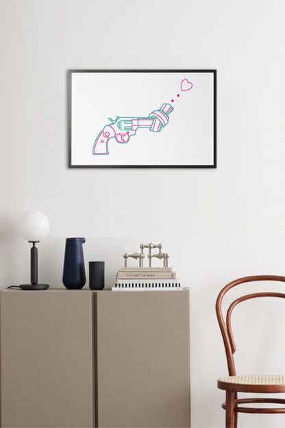 Non violence gun line art with heart poster in interior