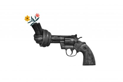 Non violence gun sculpture with flower poster