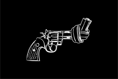 Non violence gun line art on black background poster