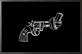 Non violence gun line art on black background poster