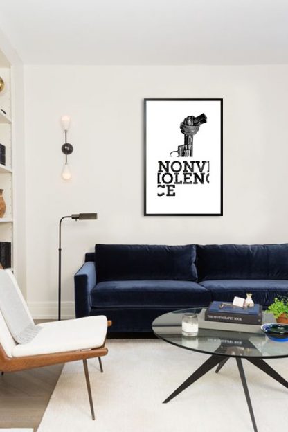 Non violence gun and typography poster in interior