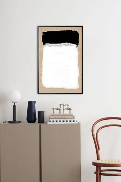 Mid Century art Black and white brush poster in interior