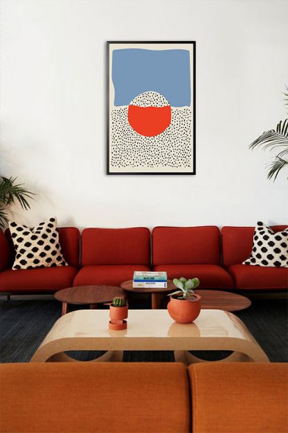 Modern abstract Orange Carolina blue black poster in interior