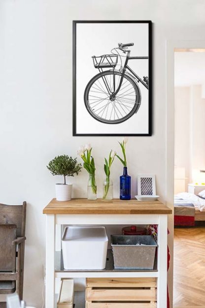 B&w vintage bike 2 poster in interior