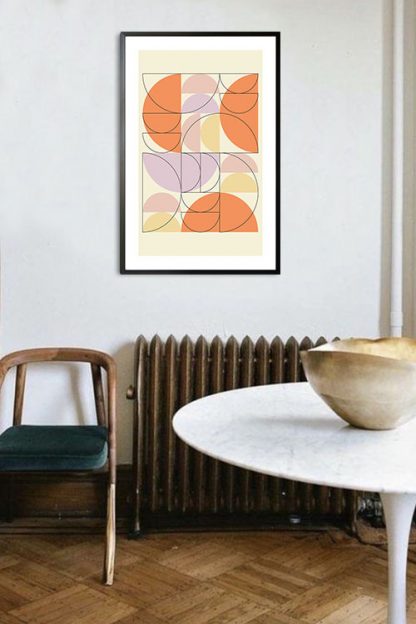 Orange tone half circle and outline poster in interior