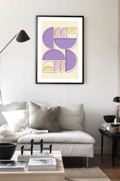 Violet tone half circle and outline poster in interior