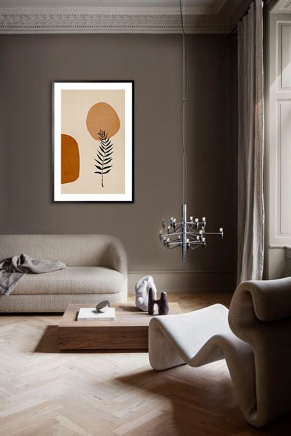 Botanical boho art and shapes poster in interior