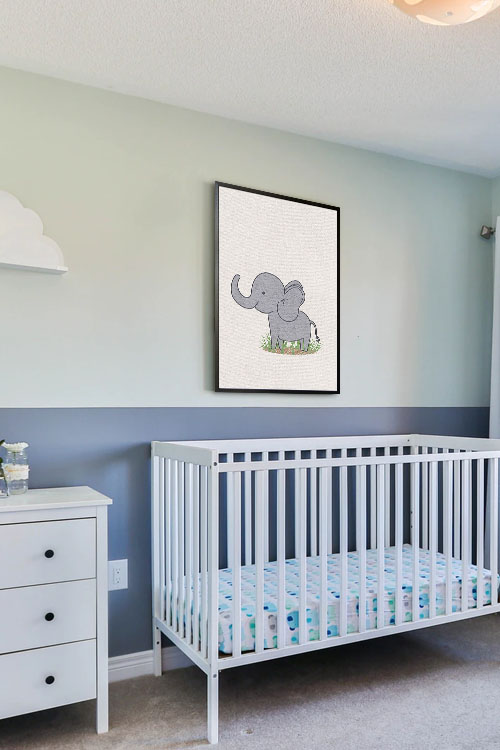 Cute Elephant on grass poster in interior