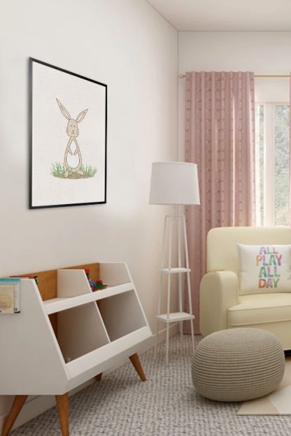 Cute rabbbit on grass poster in interior