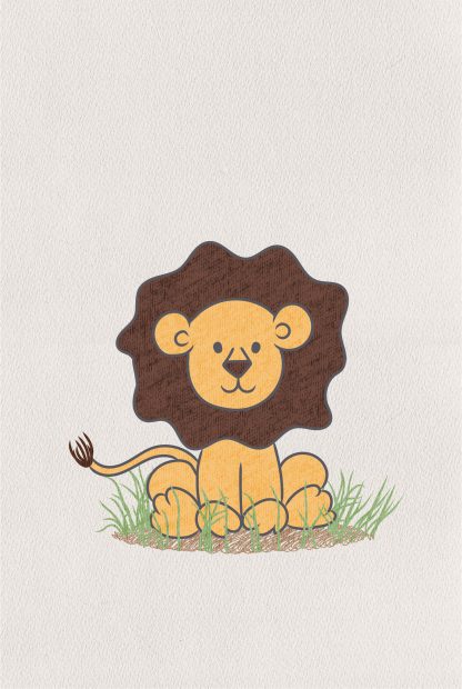 Cute lion on grass poster