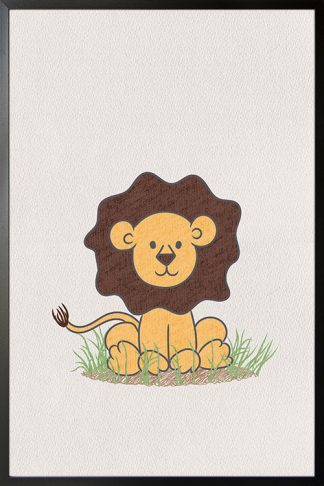 Cute lion on grass poster