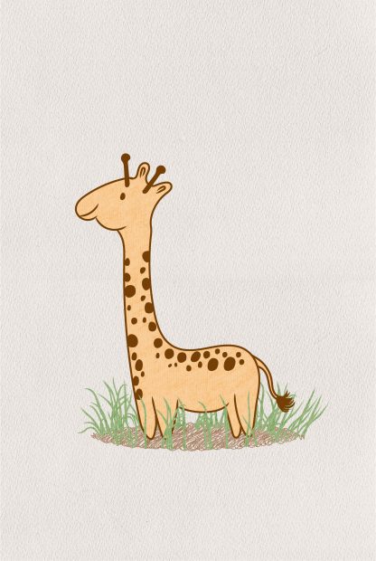 Cute giraffe on grass poster