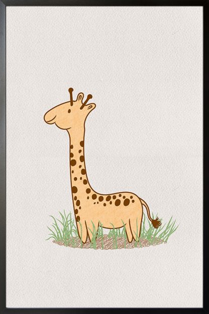 Cute giraffe on grass poster