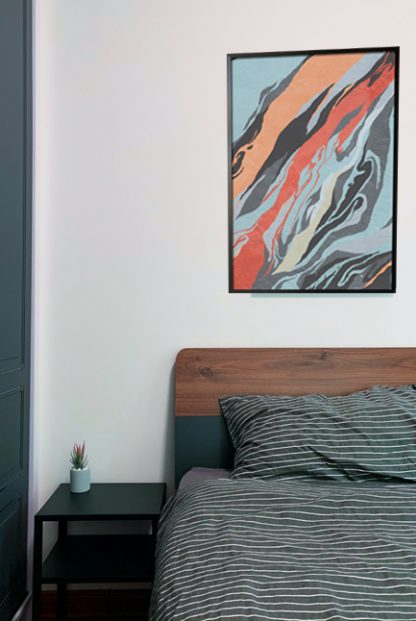 Orange and blue abstract on canvas poster in interior