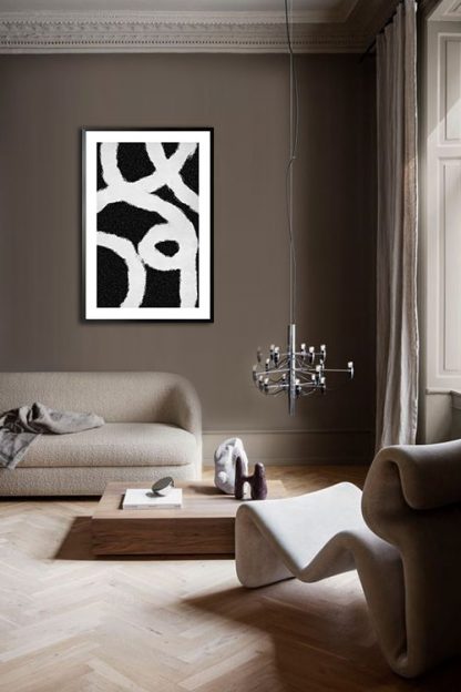 Texture black and white brush stroke poster in interior
