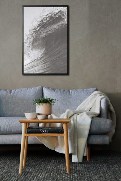 Grayscale wave poster in interior