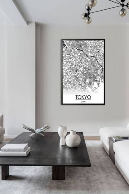 Tokyo map line art poster in interior