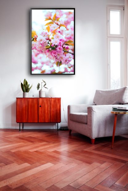 Pink flower focus poster in interior