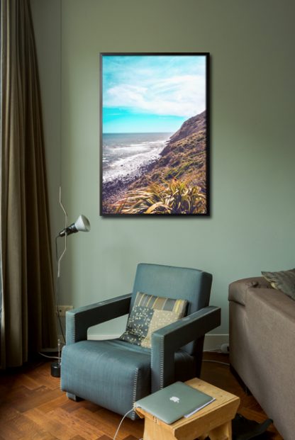 Beach on a blue sky poster in interior