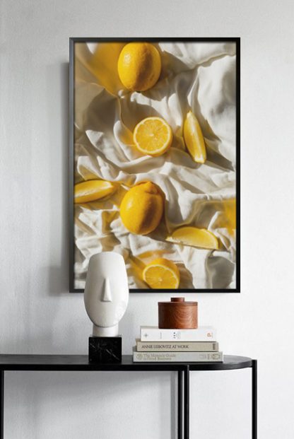 Lemon on white sheet poster in interior