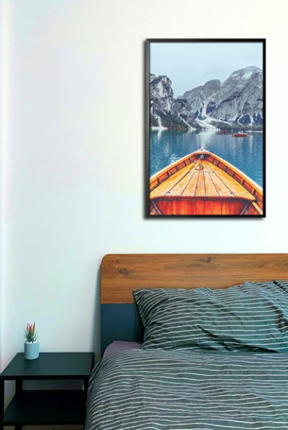 Boat on valley poster in interior