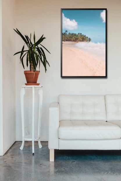Beach view and water splash poster in interior