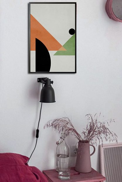 Abstract Triangles and dark circle poster in interior