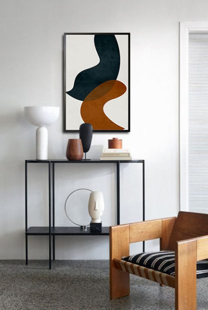 Abstract Textured brown and blue shapes poster in interior