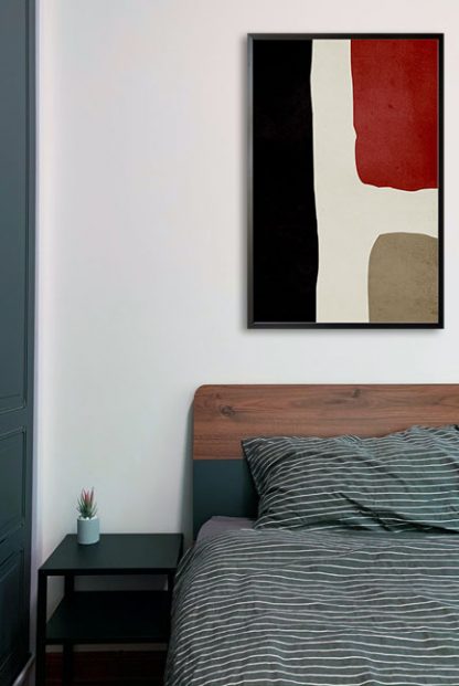 Abstract Textured red black and beige poster in interior