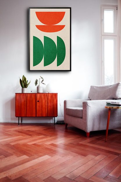 Half circle orange and green poster in interior