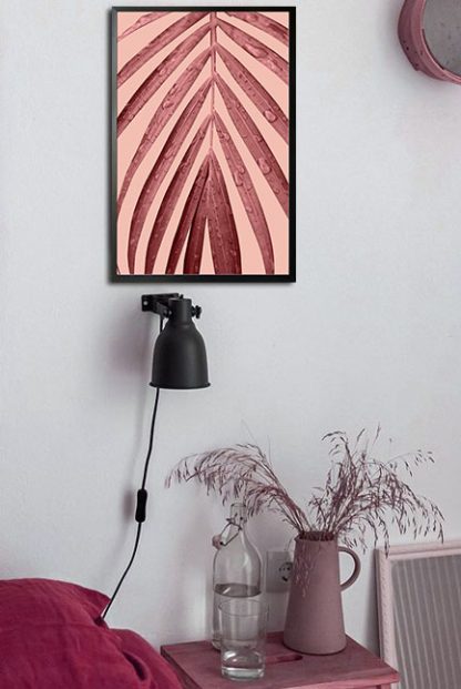 Pink leaves on pink background poster in interior