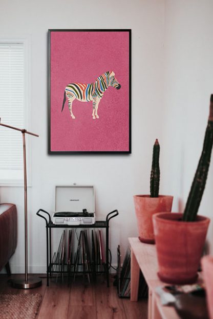 Multi colored zebra poster in interior