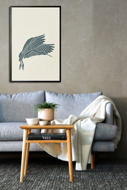 Green flamingo poster in interior