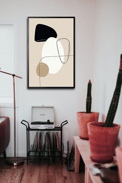 Beige tone shapes and lines no. 2 poster in interior
